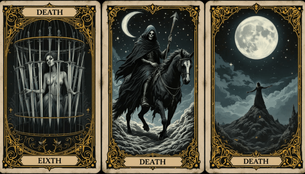 A collection of tarot cards including the Death card, showcasing practical tips for interpretation.