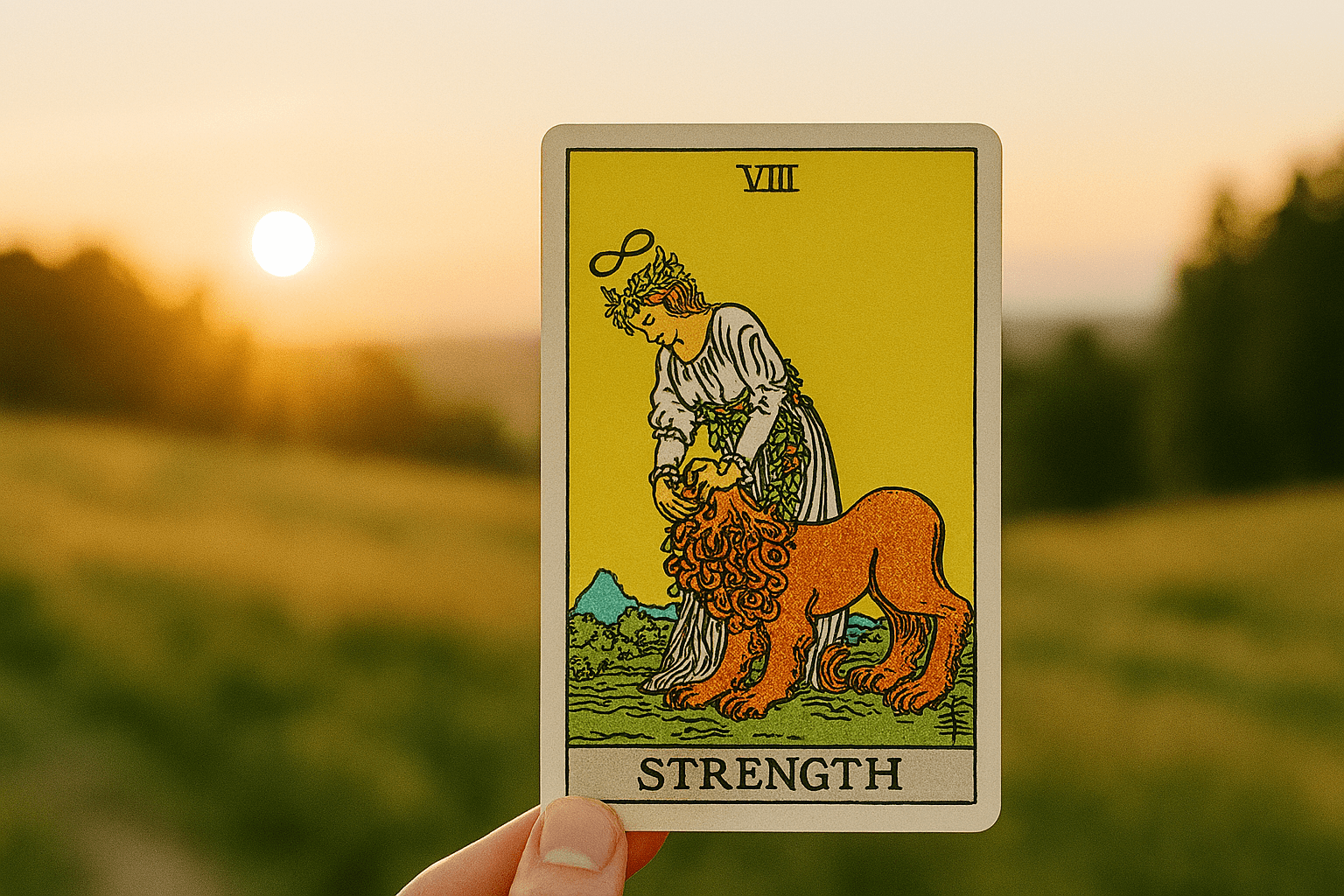 A person performing a daily one card tarot reading.